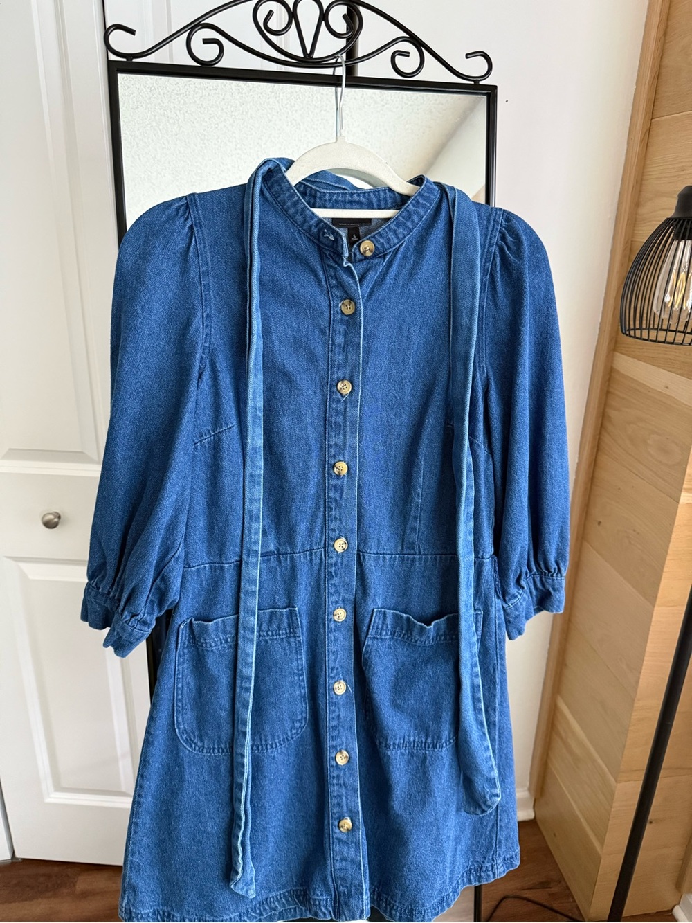 Blue Denim Button-Front Women's Dress with Ties Who What Wear size S